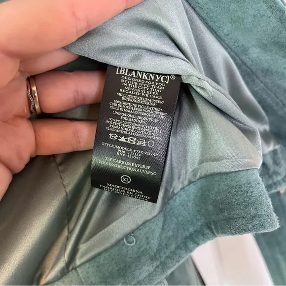 Blank NYC Suede Moto Jacket Sage Green Leather Size XL - Picture 8 of 15